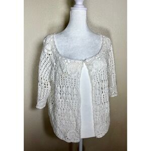 ATTITUDES by Renee Crochet Cottage core SPRING Sweater White Open Front XL